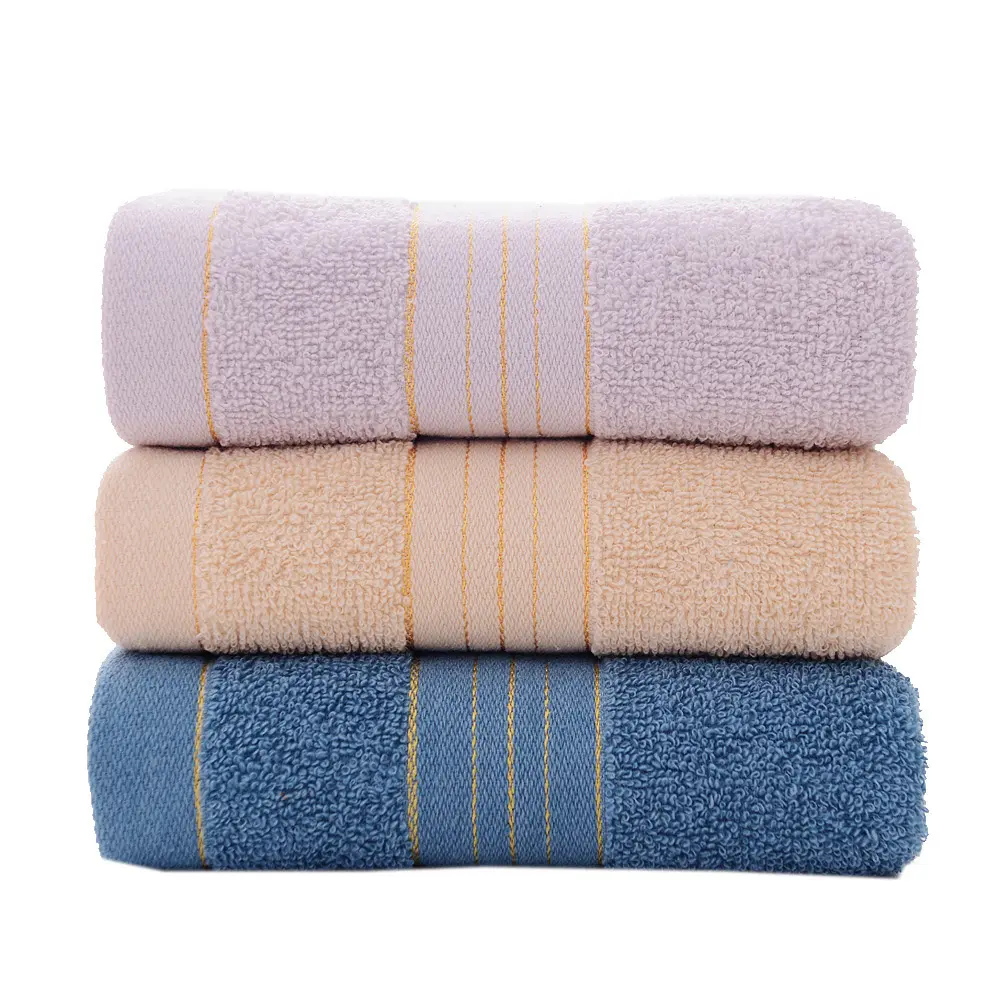 Hot Sale 100% cotton customized color gold silk satin trim bath towels set terry hotel bath towel