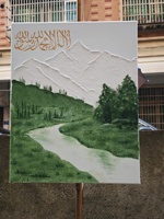 Peinture murale 3D pour salon, texture épaisse, art mural en grès avec calligraphie arabe Shahada, paysage de ruisseau de montagne naturel, décoration islamique