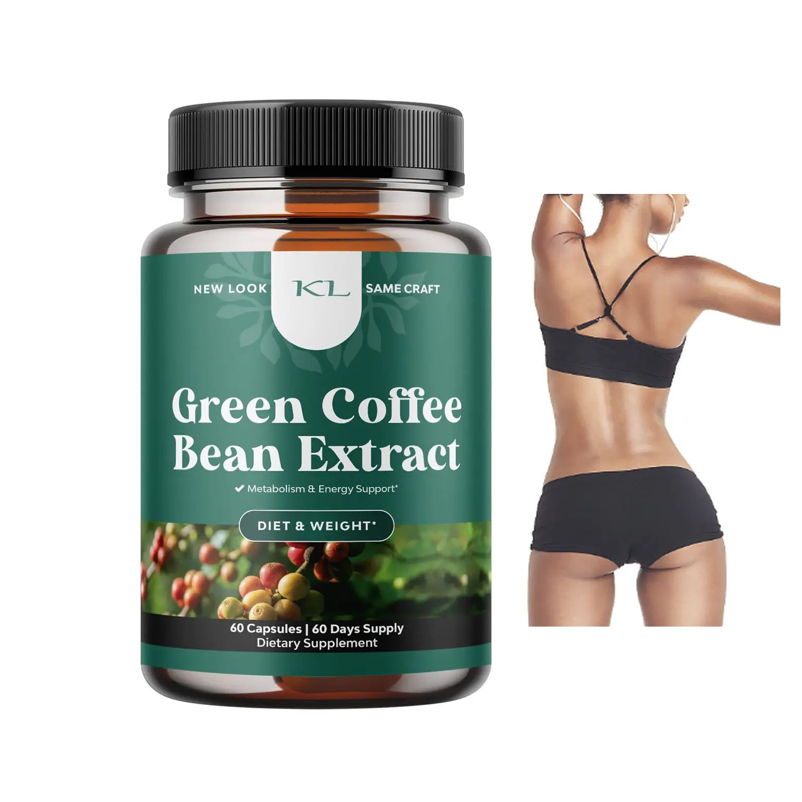 Cápsula de extracto de grano de café verde, píldoras adelgazantes naturales con logotipo personalizado para supresor del apetito