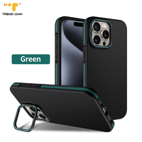 Étui de téléphone portable en fibre de carbone TPU pour iPhone 16 15 14 Plus 13 12 Pro Max avec support de protection d'objectif de caméra