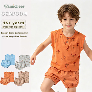2026 New Arrival Breathable Kids Boys <strong>2</strong> Piece Outfit Sleeveless <strong>Vest</strong> and Shorts Set for Baby Daily Wear - Product Image 1