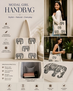 Elegant Elephant Block Print <b>Canvas</b> <b>Tote</b> Bag Pillow Shape Two Handles Shoulder Strap Eco-Friendly Foldable 16 Inch Travel Hak - Product Image 1
