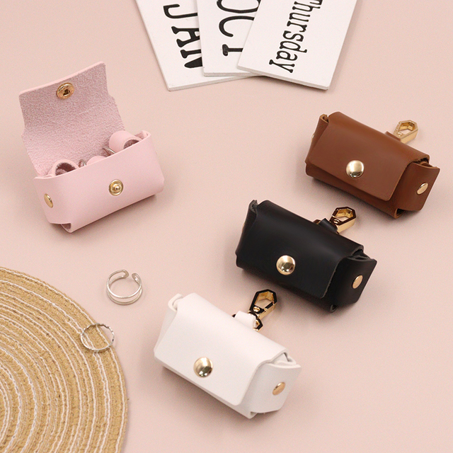 RTS Vintage Lady Fashion PU Leather Ring Box Carabiner Mini Hanging Jewelry Pouch Case Lightweight Durable Earrings Ring Holder
