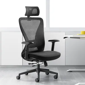 Chaise de bureau ergonomique noire à dossier haut, avec accoudoirs réglables et support lombaire 2D