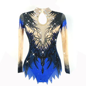 Màu xanh Spandex unitards cho nghệ thuật Thể dục dụng cụ độ đàn hồi cao Kim Cương thoáng khí nhìn nhịp nhàng thể dục hiệu suất mặc màu xanh - Product Image 5