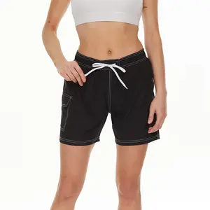 Customized 100% Polyester Women's Board Shorts Ladies' Hot Sexy Beachwear Swim Bottom Pants-4 Way Strength Surf Beach Hot Shorts