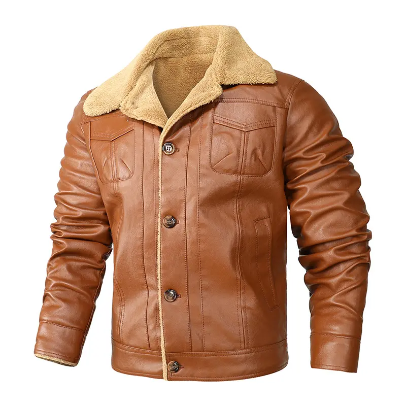 10%OFF M-4XL Single-breasted Mens Pu Jackets Casual Fashion Slim Fits Faux Leather Jacket Winter Warm Coats Plus Velvet Clothing