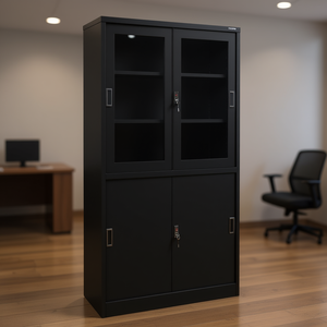 Archivador de Oficina de Acero Negro de 35.4 x 15.7 x 70.9 Pulgadas con Puertas de Vidrio Templado y Cerradura con Llave - Product Image 2