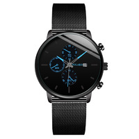 Jam Tangan Pria Quartz Tiga Jarum Model Kalender Fashion Terlaris dengan Tali Mesh Milanese