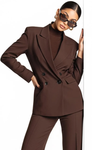 Chocolate Brown Double Breasted Blazer Wide Leg Pants <b>Set</b> Elegant Tailored Pantsuit Chic Formal <b>Office</b> Wear Business Outfit - Product Image 3