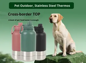 Desain Logo Kustom Perlengkapan Perjalanan Hewan Peliharaan Portabel Tiga-dalam-Satu Botol Minum Anjing Baja Tahan Karat 304 Kokoh untuk Penggunaan Luar Ruangan - Product Image 4