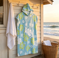 Custom 100% Cotton Eco-Friendly Turkish Floral Sand Free Quick-Dry Printed Hooded Poncho Beach Towel for Beach Bath