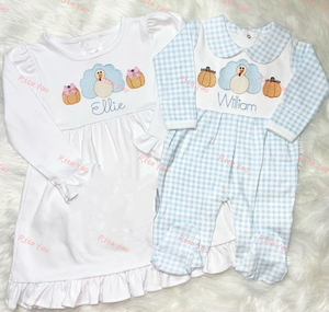 <span class=keywords><strong>Vestito</strong></span> da bambina a maniche lunghe bianco con volant, 100% cotone, ricamo <span class=keywords><strong>zucca</strong></span> e tacchino, per il Giorno del Ringraziamento, abbigliamento per bambini 2026 - Product Image 2