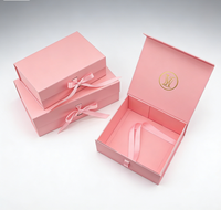 Boîte pliante en carton ondulé de haute qualité avec logo personnalisé, taille personnalisée, ruban, boîte cadeau rose et noire, emballage magnétique rectangulaire