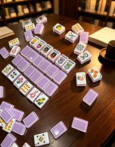 Tuiles de Mahjong Américain Personnalisées en Acrylique, Jeu de Luxe Portable pour 4 Joueurs, Motif Floral Blanc et Violet, Pieds Pliants, Jetables - Product Image 3