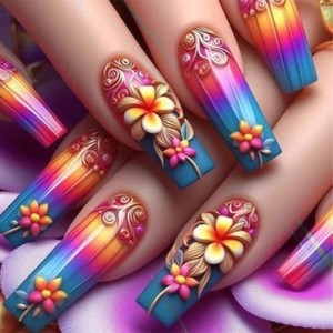 <span class=keywords><strong>Faux</strong></span> ongles à presser uniques et tendance, longs, forme cercueil, multicolores néon, avec paillettes confettis vives, pour les vacances - Product Image 4