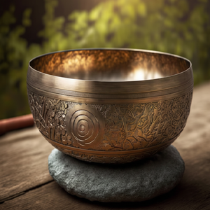 Bol chantant en laiton himalayen fait à la main avec design sculpté pour la méditation, le yoga, le reiki, la guérison par le son et la relaxation - Product Image 1