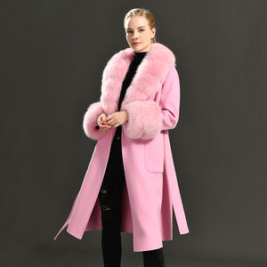 Cappotto Invernale Elegante in Lana con Doppio Collo in Vera Pelliccia di Volpe, <span class=keywords><strong>Trench</strong></span> Lungo di Lusso Personalizzabile per <span class=keywords><strong>Donna</strong></span> in Cashmere - Product Image 3