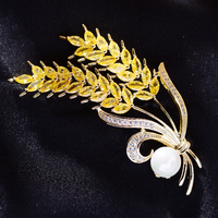 Nouvelle Broche Épi de Blé Perle, Élégante et Créative pour Femme, en Cuivre et Zircon, Bijou Cadeau, Fleur de Poitrine