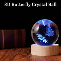 Boule de cristal gravée au laser 3D avec base lumineuse LED, motif personnalisé, cadeau de Noël, ensemble de veilleuses en cristal