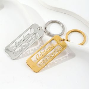 Pendentif rectangulaire exclusif transfrontalier en acier inoxydable avec plaque d'immatriculation de voiture ajourée, porte-clés numérique personnalisé DIY - Product Image 1