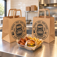 Sacs à hamburger en papier kraft brun personnalisés en gros avec poignées plates et fond large pour les commandes à emporter des restaurants de hamburgers