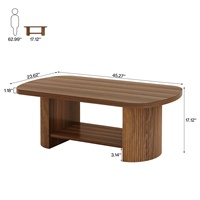Table basse ovale en bois massif de style mid-century à 2 niveaux avec étagère de rangement, convertible, moderne, 45,27 pouces, table d'appoint pour salon