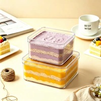 Boîte à emporter carrée en PS acrylique pour petit tiramisu, dessert transparent, mousse, gâteau éponge au soja