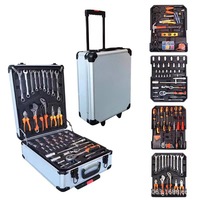 Ensemble d'outils professionnel de 186 pièces avec marteaux, boîte en aluminium à quatre couches et valise à roulettes pour la réparation automobile et l'usage domestique