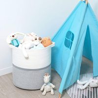 Panier à linge tissé en corde de coton naturel, très grand, plusieurs couleurs mélangées, parfait, pour jouets, vêtements de bébé