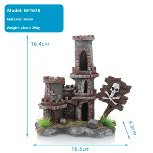 Ornement d'<span class=keywords><strong>aquarium</strong></span> de château en pierre artificielle Rocaille simulée avec plantes aquatiques pour poissons et crevettes - Product Image 6