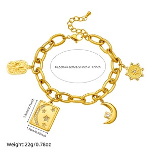 Fashionable Gold Plated Stainless Steel Chunky Chain Bracelet With Moon Star Charms Geometric Design Gift Jewelry - Product Image 4