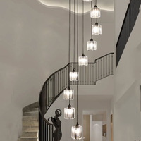 Lustre LED moderne minimaliste en or et fer noir avec cristaux E12, hauteur réglable, pour escalier, salon, couloir