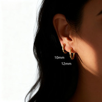 Boucles d'oreilles créoles irrégulières minimalistes 8,5-12 mm en argent sterling 925 plaqué or, faites à la main, pour femme
