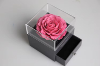 Boîte carrée transparente personnalisée, faite à la main, pour rose éternelle, avec couvercle coulissant, pour bague et collier, rose rouge, Fête des Mères