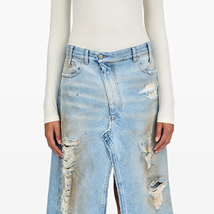 Tùy chỉnh thấp eo một hình dạng của phụ nữ denim váy bị phá hủy tách bẩn rửa đường phố mặc cho mùa hè nóng cổ điển giản dị cho - Product Image 4