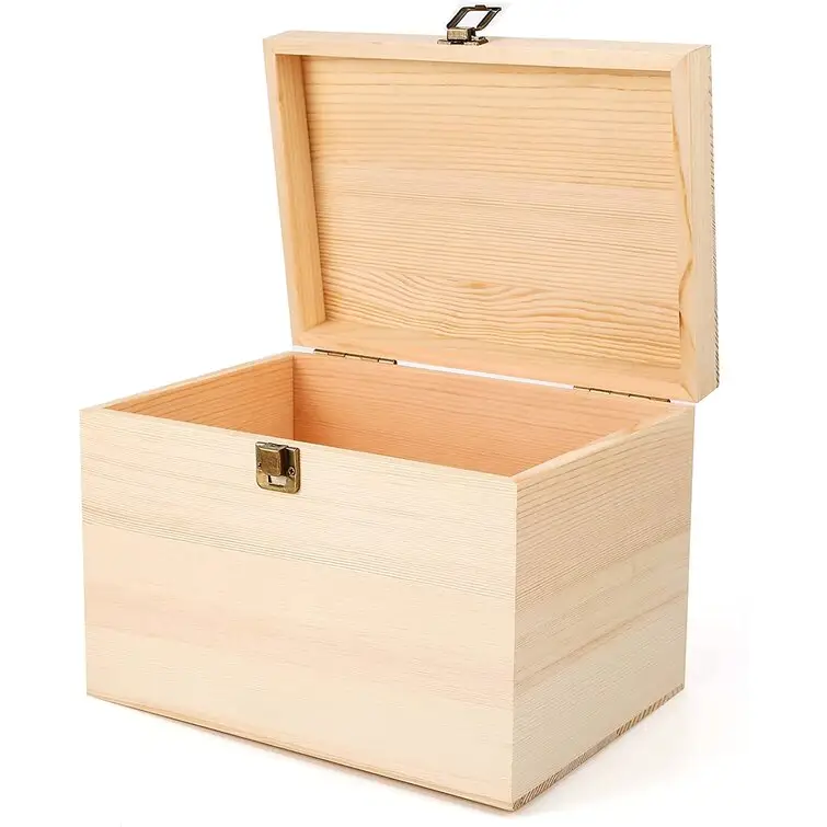 กล่องไม้ขนาดใหญ่ไม้สนธรรมชาติกล่องไม้ไผ่ DIY หัตถกรรมกล่องไม้สำหรับศิลปะ,งานอดิเรก,กล่องเครื่องประดับและการจัดเก็บบ้าน