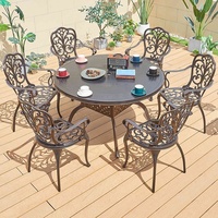 table à manger d'extérieur Mobilier de patio 6 places Luxe extérieur en fonte d'aluminium Table ronde et chaises de jardin