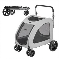 Poussette pour chien extra large pliable en Oxford 600D, 160 lb, 4 roues, poignée réglable, chariot de jogging pour 2 chiens