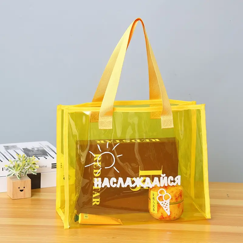 Bolso de compras de ropa de Pvc de gelatina transparente de alta calidad, bolsos de hombro de playa para niñas, bolso de mano transparente personalizado