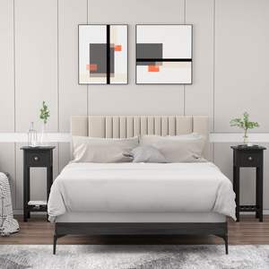 <strong>Narrow</strong> <strong>Tall</strong> End <strong>Table</strong> <strong>Bedside</strong> <strong>Table</strong> with Drawer and Modern Wooden Furniture Nightstand with Open Shelf for Home - Product Image 3