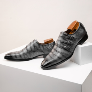 Mocassins à bout pointu grande taille pour hommes 2026 – Nouvelles chaussures d'été respirantes en cuir pour affaires et occasions formelles avec sangles de moine gaufrées - Product Image 6