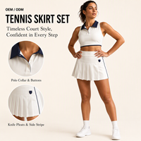 Nouvel ensemble jupe de tennis personnalisée pour femme 2026 avec logo, col polo, crop top sans manches, jupe-short plissée taille haute, tricoté, pour le sport, le golf, le yoga, l'extérieur et le fitness
