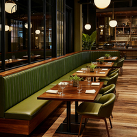 Table carrée en bois écologique Ron Group, banquette en forme de L, ensemble de chaises en cuir, mobilier commercial pour café