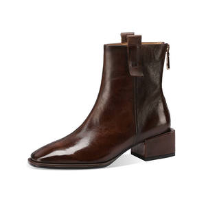 Botines de Moda Retro de Otoño, Nuevos, de Piel Auténtica, Duraderos, Antideslizantes, Impermeables, con Punta Cuadrada, Tacón Medio Grueso y Cremallera Trasera - Product Image 2