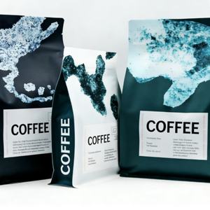 Sacs à café en plastique à fond plat personnalisés en gros, recyclables, en aluminium, résistants à l'humidité, avec valve - Product Image 1