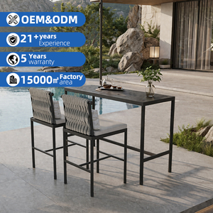 Mesa de Bar y Sillas de Aluminio con Cuerda Trenzada para Exteriores, Combinación Impermeable, Esponja de Secado Rápido, Resistente a los Rayos UV, Duradera y Ligera - Product Image 1