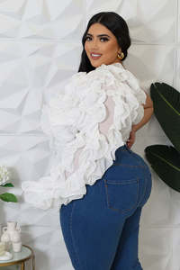 Camicetta in Chiffon a manica lunga da donna in Tulle tinta unita in Tulle asimmetrico in maglia Casual - Product Image 3