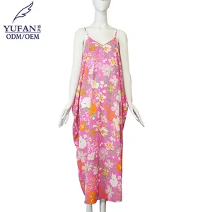 YuFan Custom Summer Sleeveless Off Shoulder Floral Print Long Casual Ladies Elegant Dress Beach Style Clothing