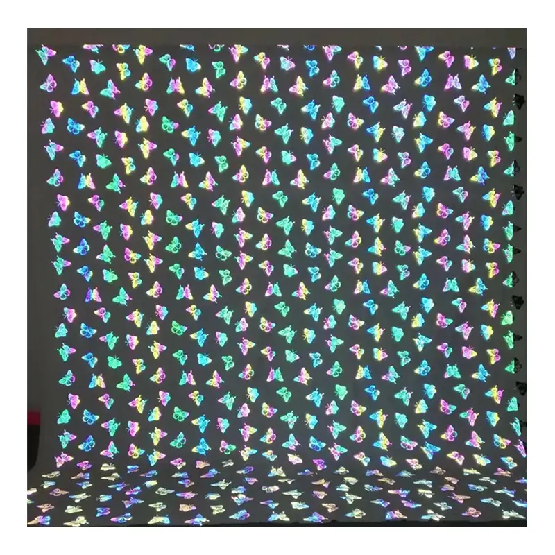 New Fashion Shiny Rainbow Multi Kleur Vlinder Patroon Prints Elastische Stretch Reflecterende Textiel Stof Voor Jurk Yoga Kleding